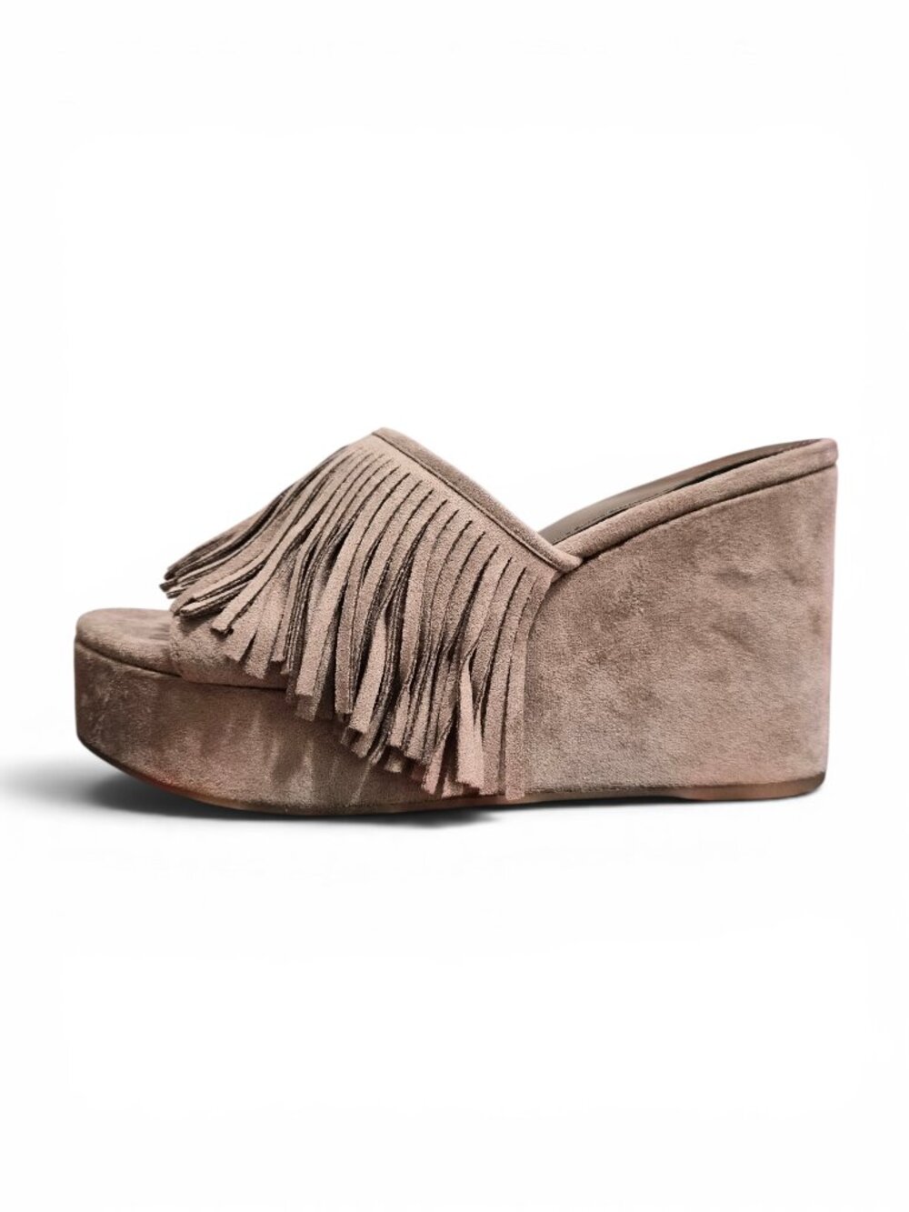 NIB Madden NYC Women’s Fringe Boho Wedge Slide Sandal Platform Size 6 Taupe - Picture 4 of 7